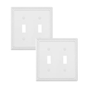 TREEWELL 2-Pack Double Toggle Light Switch Cover Plate, Pearls Decorative Dual Switch Plate Covers, Pure White 2 Gang Metal Wall Plate, Corrosion Resistant