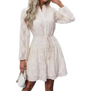 Womens Long Sleeve Fall Dresses 2024 Button Up Empire Waist with Belt A-Line Mini Dress Casual Fall Winter Dress