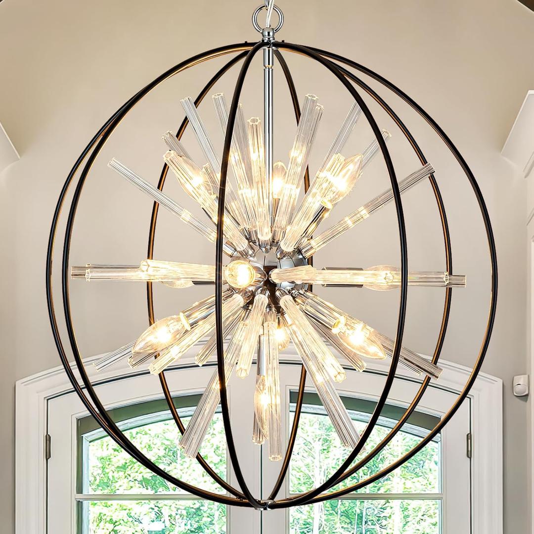 Vezzio Black Sputnik Chandelier 10-Light Modern Globe Crystal Chandeliers Adjustable Hanging Ceiling Firework Pendant Light Fixture for Entryway Foyer Stairway Bedroom Dining Living Room Hallway D22