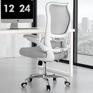 TRALT Ergonomic Office Chair - Desk Chair with Wave High Back Adjustable Lumbar Support Computer Chair - Gaming Chairs Mesh Backrest and PU Leather Seat for Home Reading Chairs to Adults(Grey)