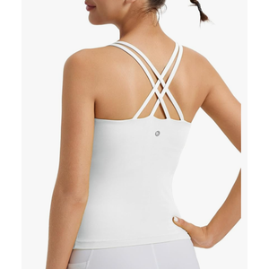 baleaf Women's Workout Tank Tops with Wireless Padded Yoga Crop Longline Sports Bras Double Spaghetti Strap, M
