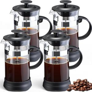 LemonRoad 4 Pack French Press Coffee Maker Borosilicate Glass Coffee Press Heat Resistant Stainless Steel Tea Maker for Travel Camping Kitchen Gifts Includes Pot Filters(12oz)