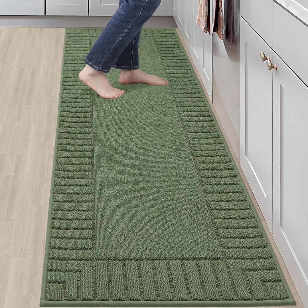 BEQHAUSE-Kitchen-Rugs-Non Slip-Kitchen-Mats-for-Floor Machine Washable Kitchen Rugs Absorbent Kitchen Carpet with TPR Non Skid Backing,Green, 24x71