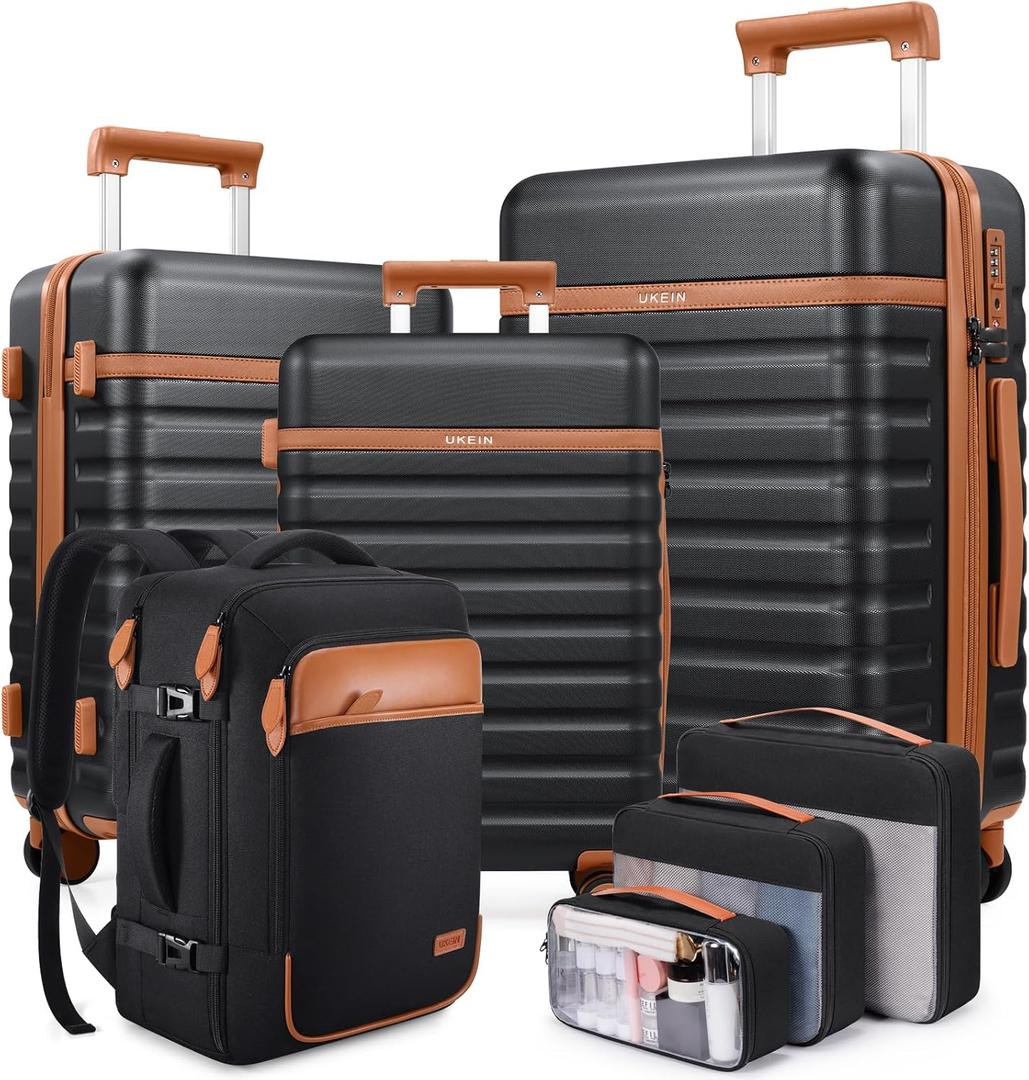 Luggage Sets 7 Piece, Durable Hardside ABS Carry on Luggage with Spinner Wheels & YKK Zipper TSA Lock, Large Checked Travel Suitcase With Backpack Set for Men and Women,20/24/28 Inch