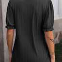 Dokotoo Womens Summer Short Puff Sleeves Blouses Shirts V Neck Cute Solid Knit Textured Casual Regular Fit Tops (Black, S)