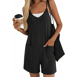 Ekouaer Womens Summer Casual Sleeveless Rompers Loose Spaghetti Strap Shorts Overalls Outfits 2025 Jumpsuits With Pockets (Small, Black)
