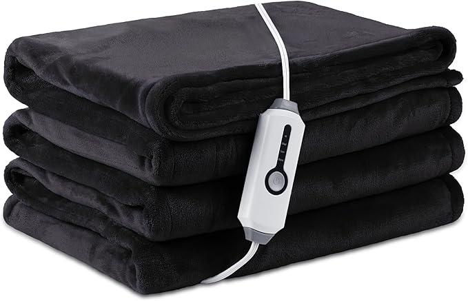 LaffyLo Electric Heated Blanket Full Size 72"×84", Breathable & Luxurious Flannel, Soft Warm Gift with Over-Heat Protection, 4 Heating Levels & 10 H Auto Shut Off, Machine Washable, Dark Grey