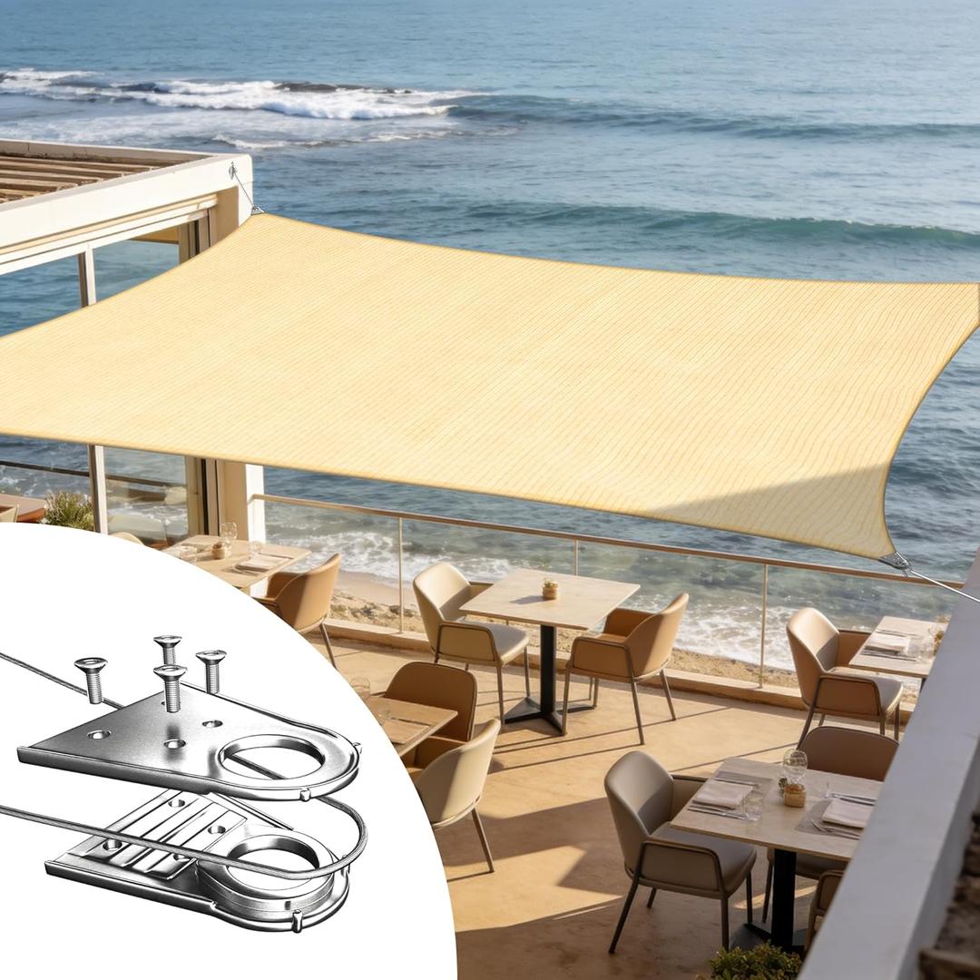ShadeMart Heavy Duty 20' x 24' Beige Sun Shade Rectangle Shade Sail, Super Ring Canopy Awning Shades for Patio Carport Yard UV Blockage Commercial Grade 260 GSM, We Custom Size