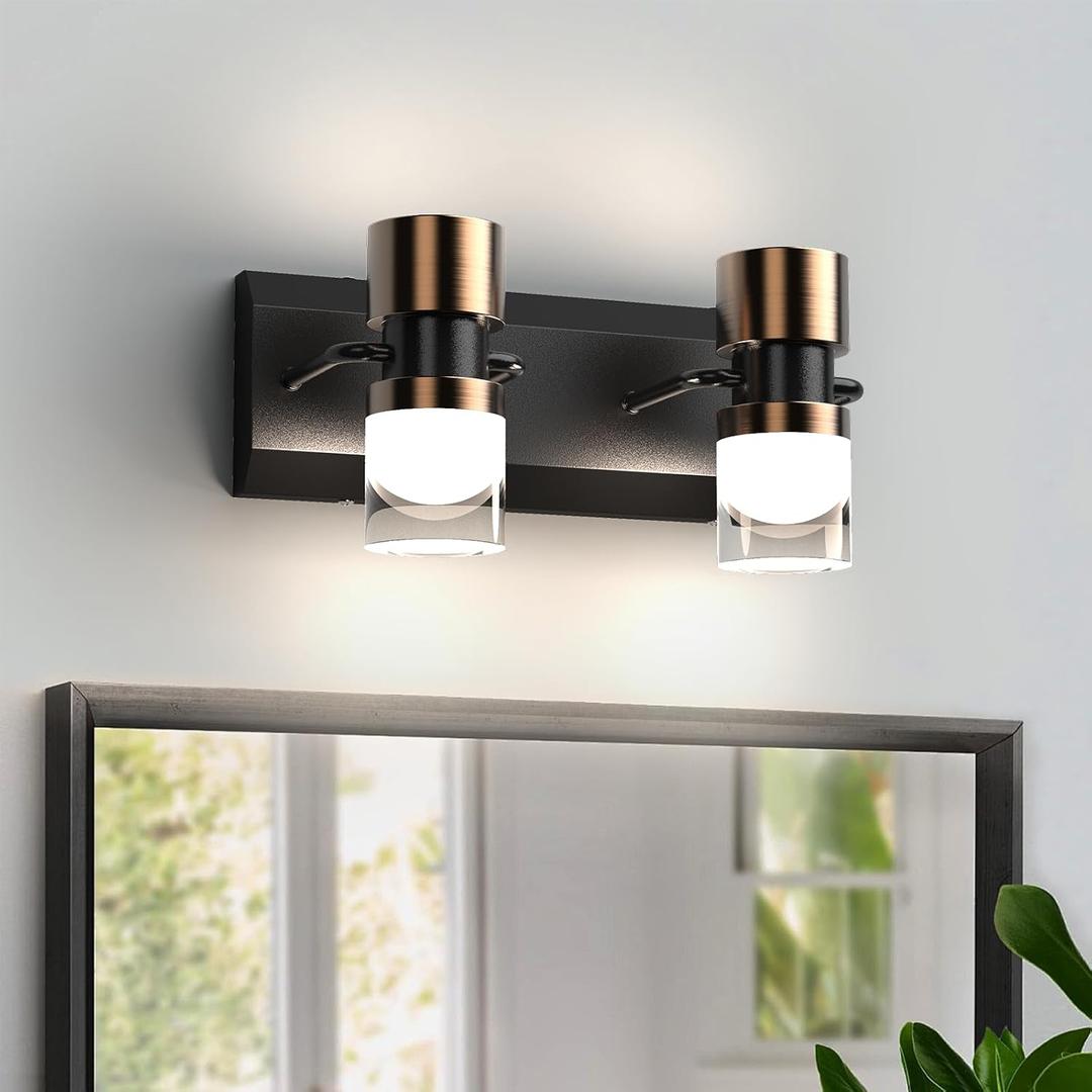 LED Bathroom Vanity Light Fixtures, 2 Light Black and Gold Wall Sconces Lighting, Modern Bathroom Light Fixtures, Led Wall Lamp for Mirror Living Room Bedroom Dressing Table Bar