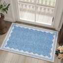 Scalloped Rug 2x3 Rugs for Entryway, Solid Blue Rugs Small Area Rug Non Slip Scalloped Bath Mat, Washable Front Door Mat Indoor Entrance,Soft Girls Nursery Dorm Carpet for Bedroom Kitchen