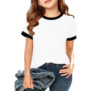 ZDC Girls Athletic Shirts Kids Summer Short Sleeve Workout T Shirt Quick Dry Tops Color Block Gym Yoga Tee (White)