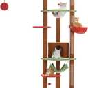 PEQULTI Floor to Ceiling Cat Tree 92.9-101.6 Height Adjustable Mushroom Cat Tower Tall Climbing Play House with Scratching Posts, Cozy Condo, Perches and Large Hammock for Indoor Cats Brown