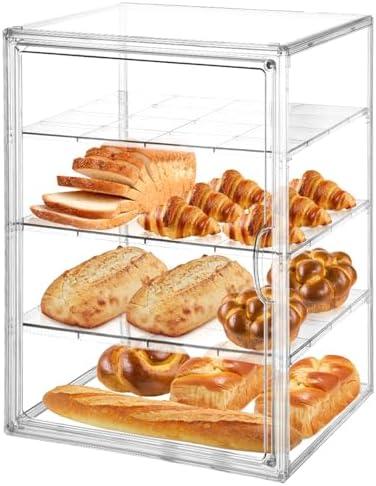 Corzeergi Bakery Display Case with 4 Layers, Bread Box for Kitchen Countertop, Clear Pastry Display Case, Cookie Display, Baked Goods Display