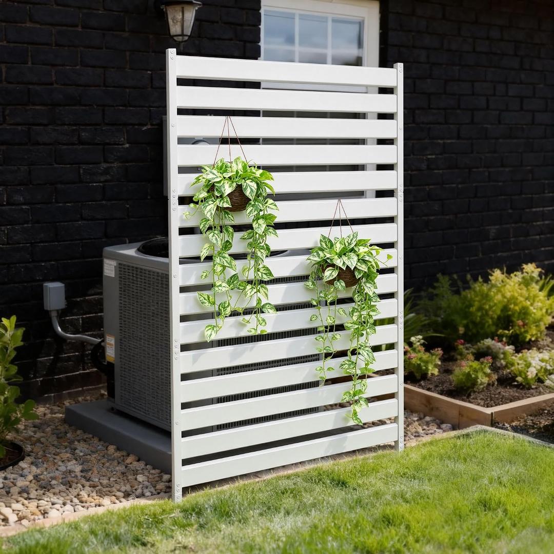 Air Conditioner Fence & Patio Privacy Screen 40" W x 70" H Metal Privacy Fence Panel | Outdoor Privacy Panels for AC Units, Trash Cans & Pools | No-Dig Fencing for Patio Privacy & Gardens (White)