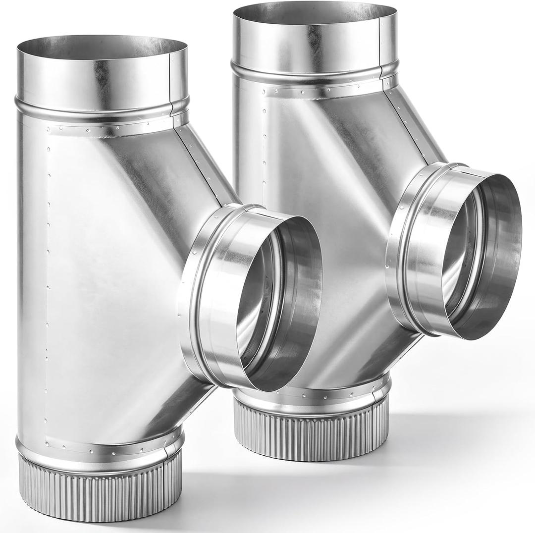 Shimeyao 2 Pieces Furnace Pipe Entire Flow Tee 5" x 5" x 5" Dia. Galvanized 90 Deg Joint for HVAC Branch Connection Kitchen Exhaust Outdoor Drainage DIY Installers