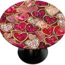 Round Tablecloth with Elastic Edge Valentine Heart Red Fitted Circle Table Cover Wipeable Round Table Cloth for Indoor Outdoor Patio Dining Kitchen Festival Decor for 45-50inch Tables