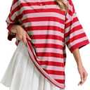 Womens Striped Polo T-Shirts Oversized Short Sleeve Top Cotton Color Block Loose Basic Tee Casual Tunics Summer Spring Tops (XS)