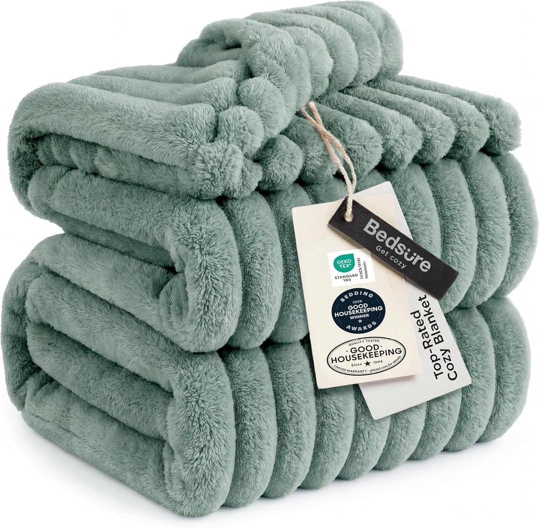 Bedsure GentleSoft Blankets Queen Size for Bed - Cozy Soft Blankets for Women, Cute Large Fleece Throws for Girls, Sage Green, 90x90 Inches