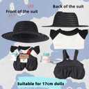 3-Piece 17cm/6.7inch Doll Clothes Set & Outfit Set - Premium Cute Costumes for All 17cm/6.7inch Figures NO Doll (4-Piece Set of Black Straw Hat Leisure Suit)