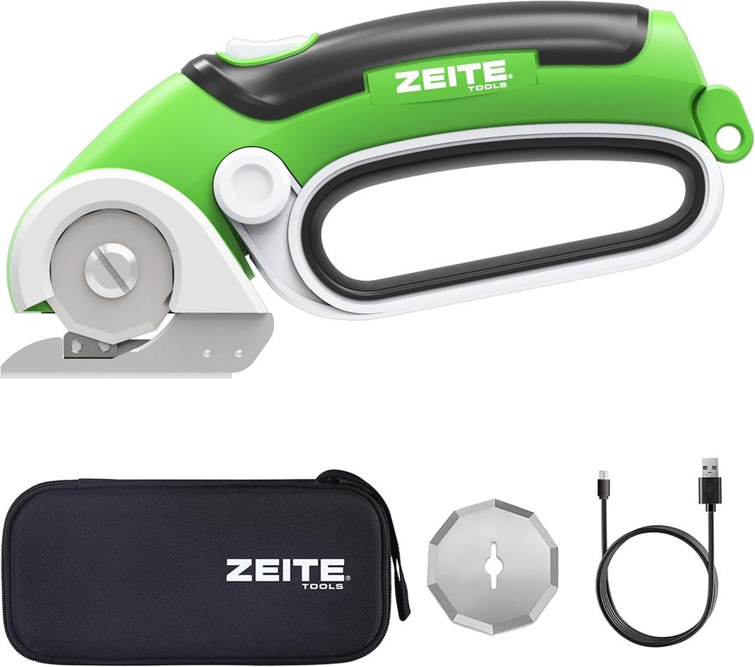 ZEITE 4V Cardboard Box Cutter, Cordless Electric Scissors, Max Cutting 1/ 4", Ideal for Cardboard, Thin Carpet & Plastic Recycling, Easy to Hold and Safe, Green