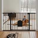 Babelio 36-56" Extra Wide Auto Close Baby Gate with Cat Door, Pet Gate Indoor with Extra Wide Walk Thru Door, Metal Dog Gate for Doorway, Stairs, Includes 4 Wall Cups and 3 Extension Pieces, Black