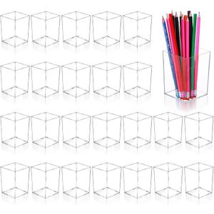 Kifmurase 24 Packs Acrylic Pen Holder, Clear Makeup Brush Holder, Rectangle Pencil Cup Desktop Organizer for Office School Home, Aesthetic Desk Penholder Storage Container Accessories, 2.6x2.6x3.9 In