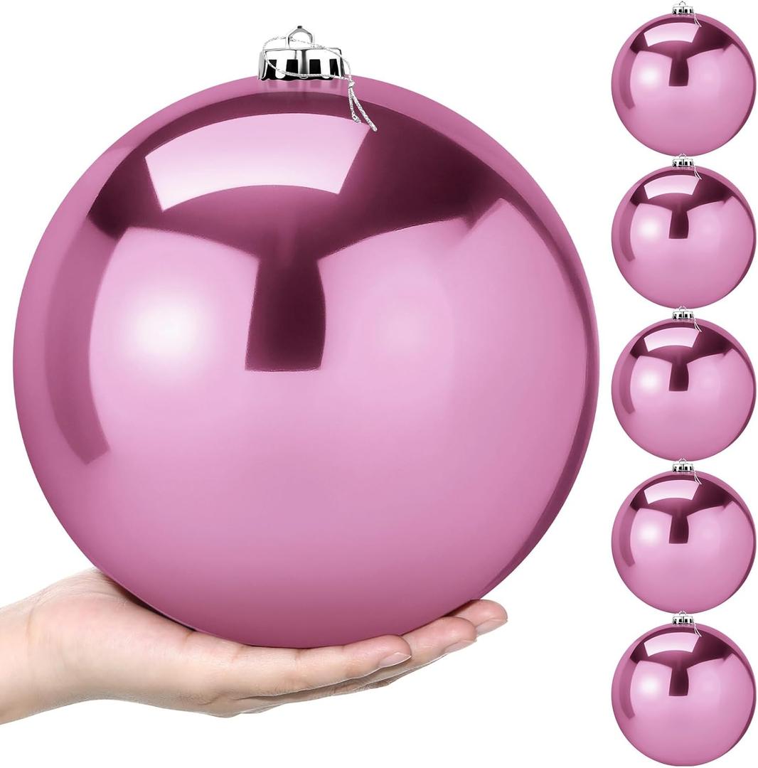 Zubebe 6 Pcs 8" Extra Large Outdoors Christmas Balls Ornaments Jumbo Oversized Christmas Tree Decorations Giant Hanging Xmas Plastic Balls Ornaments for Lawn Yard Decoration(Pink)