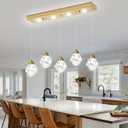 5-Lights Rectangular Pendant Light LED Dimmable Linear Crystal Chandelier Modern Rectangular Chandeliers for Dining Room Bedroom Gold Hanging Light