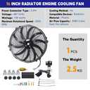 16 in Electric Radiator Cooling Fan Assembly Kit 10 S Blades Reversible Push or Pull 3000 CFM 12V Black