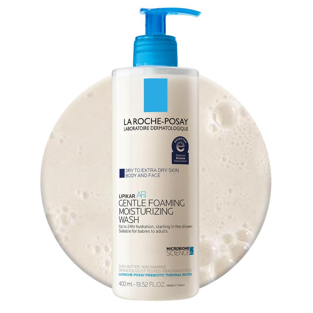 La Roche-Posay Lipikar AP+ Gentle Foaming Moisturizing Wash, Shea Butter + Niacinamide + Glycerin, Moisturizing Body Wash For Dry Skin, National Eczema Association Accepted, Dermatologist Tested (13.5 Fl Oz (Pack of 1))