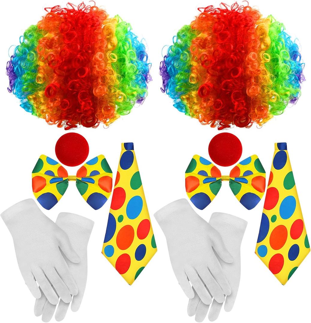 JaGely 10 Pcs Clown Costume Set, Clown Nose Wig Bow Tie White Gloves Funny for Halloween Christmas Carnival Circus Cosplay Party