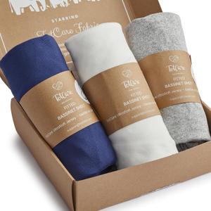 Bedside Sleeper Bassinet Fitted Sheets 33x20 for Maxi COSI Iora, Koola Baby, Baby Joy, Angelbliss, Kidsclub Bedside Bassinet - Buttery Soft Sheets, Navy + Grey + Cloud, 3 Pack