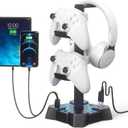 KDD Headphone Stand with USB Charger, Controller Stand for Desk, Headphone Holder with 2 USB Charging Ports and 3 AC Outlets, Accessories for Desktop (Black)