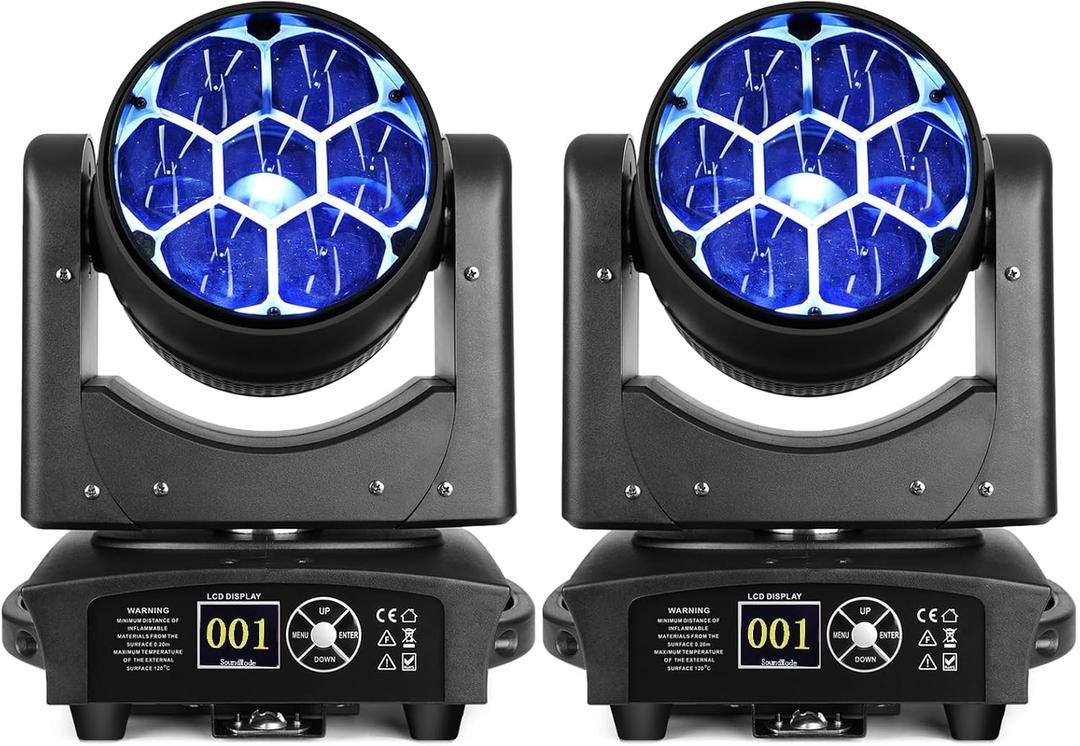 BETOPPER LM0740 Moving Head Light 7x40W RGBW Beam/Wash/Zoom/CTO Effect Bee Eye LED Stage Lighting Spot Lights with Sound Activated for DJs, Bars, Christmas, and Home Party Lighting,2 Packs