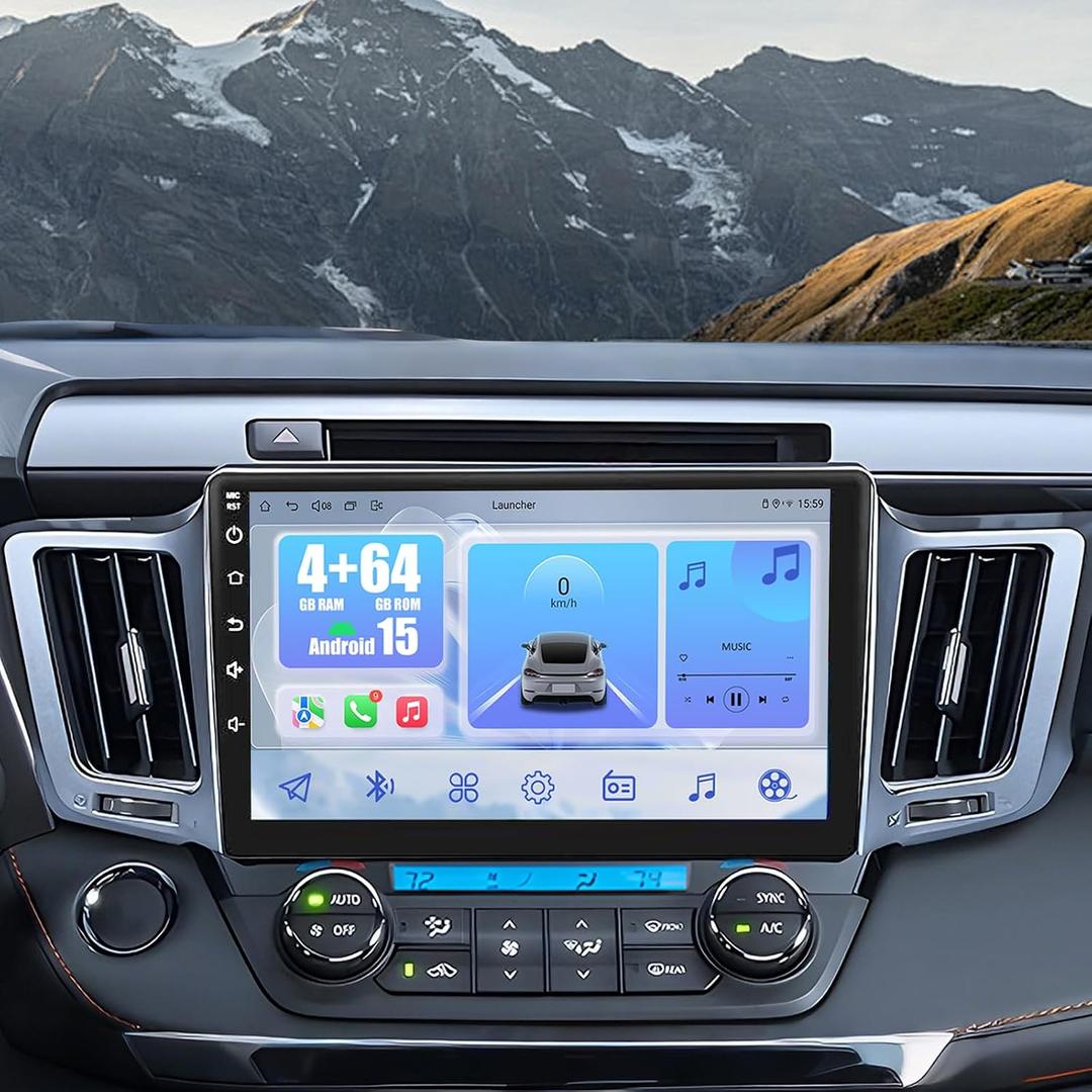 Android 15 Car Radio Stereo for Toyota RAV4 2013-2018: Wireless/Wire Carplay&Android Auto for RAV4 Radio Upgrade with 10" Touchscreen,Bluetooth,5G WiFi,GPS,FM Audio,SWC,Backup Camera,4G+64G