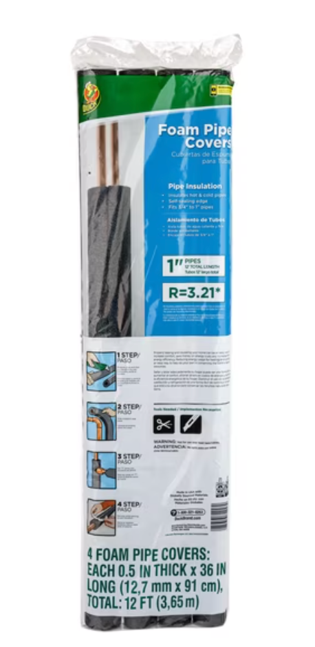 Duck Brand 12 ft. Long Foam Pipe Cover , Fits 1 in. Pipes, Black