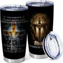 Christian Gifts Flask Warrior of God Faith 20oz Insulated Travel Mugs Stainless Stainless Steel Vacuum Tumbler with Lid Special Christmas Gifts for MenPack of 1