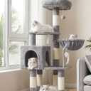 Heybly Cat Tree with Toy, Cat Tower Condo for Indoor Cats, Cat House with Padded Plush Perch, Cozy Hammock and Sisal Scratching Posts, Light Gray HCT004SW (43.3 inch)
