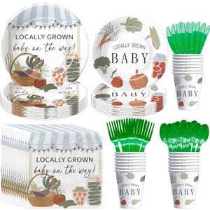 Locally Grown Baby Shower Decorations Tableware, Farmer Market Baby Shower Party Supplies, Plate, Cup, Napkin, Cutlery, Vegetable Theme Party Table Decorations, Serves 24