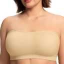 HSIA Strapless Bras for Women Bandeau Bra Wireless Full Coverage Non-Slip Large Bust Seamless Tube Bra Fixed Cup (Beige, XXXL)