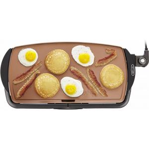 BELLA Electric Ceramic Titanium Griddle, Make 10 Eggs At Once, Healthy-Eco Non-stick Coating, Hassle-Free Clean Up, Large Submersible Cooking Surface, 10.5" x 20", Copper/Black