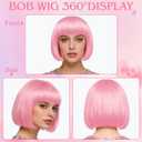 2 x MEEZY 2 Pcs Colorful Bob Wigs with Bangs Black Pink for Women, Neon Fun Wig Short Bob Hair with Heart Sunglasses Hair Cap for Halloween Costume Cosplay Photography Birthday Bachelorette Party Carnival