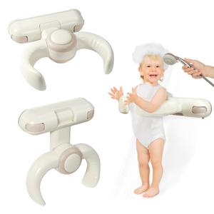 IvyWind Baby Shower Stand, Wall-Mounted Baby Bath Stand Support for 6-36 Months, Foldable Shower Standing Bath for Toddler, Easy to Install, Adjustable Height, Brown