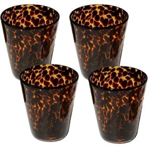 Honeydak Set of 4 Tortoise Leopard Print Brown 10 oz Rocks Glasses Stylish Stemless Cocktail Cups Glass Glassware Tumbler Ideal for Gin, Tequila, Vodka, Soft Drinks
