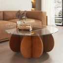 Glass Coffee Tables for Living Room Modern Elegant Round Coffee Table Mid Century Farmhouse Center Table with Solid Wood Frame and Tempered Glass Tabletop, Easy Assembly,31.5''
