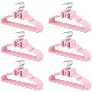 15.5 Inch Kids Butterfly Bow Hangers 60 Pack, Durable Big Kid Hangers for Youth, Teen and Petite Woman, Plastic Kids Hanger, Cute Childrens Hanger for Closet, Pink