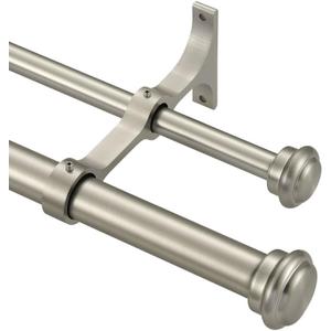 Brushed Nickel Double Curtain Rods 72-144" with Adjustable Telescoping Design and End Cap Finials