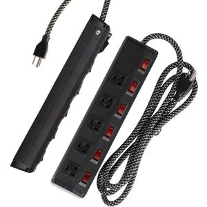 2 Pack 5 Outlets Mountable Power Strip Surge Protector,6 ft Extension Cord Long Metal Power Strip with 6 Switches,for Workshop/Bench Garage,15A/1800W/300 Joules