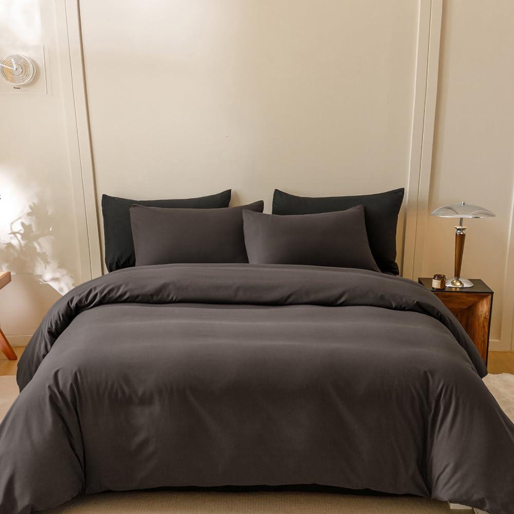 CLOTHKNOW Brown King Size Comforter Set Dark Coffee Bedding Comforter Sets Soft Brown Comforter Men Women Comforter with 2 x Pillow Cases