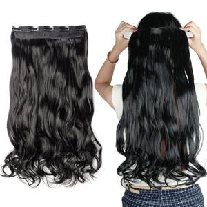 S-noilite 1PCS 5 Clips in Hair Extensions Dark Black Curly Hair Extension Full Head Natural Balayage Wavy Hairpieces for Women,24 Inch,Dark Black